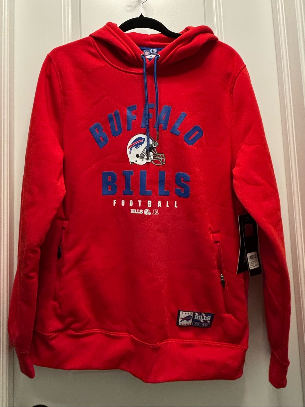 ALO Yoga Red Crewneck Hoodie with Blue Logo